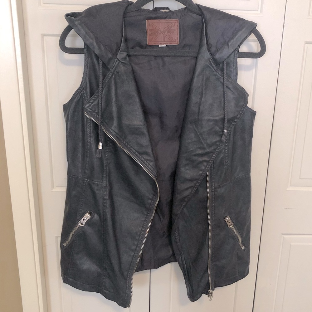 Miss London Faux Leather Navy Vest